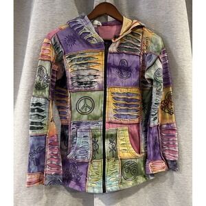 The Collection Royal hoodie womens Patchwork Multicolor Zip Front Hood Festival